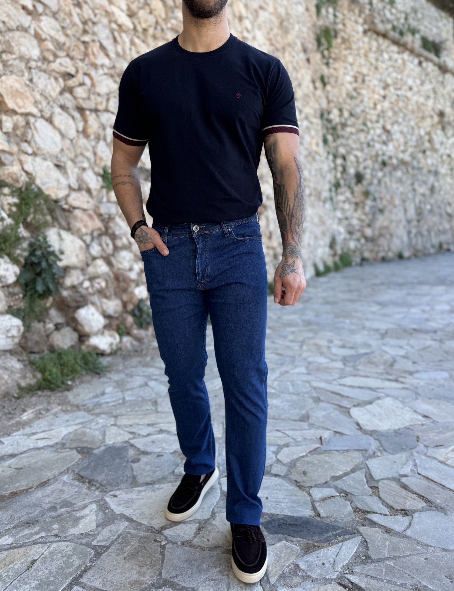 Ανδρικό μπλε τζιν ελαστικό σε ίσια γραμμή με φερμουάρ LC18002 φωτογραφία